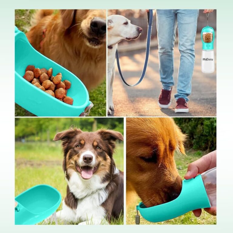 MYDAISY Bebedero Perro Portatil con Comedero Perro y envase de Comida de 100g Botella Agua Perro 550ml Apto también para Cachorros y Gatos Viajar Perros Accesorios