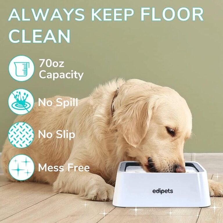 Edipets, Bebedero Perro Antigoteo, Flotante, Antivuelco, Antisalpicaduras, Capacidad de 1.5L, con Base Antideslizante, con Aro de Seguridad (Blanco/Gris)