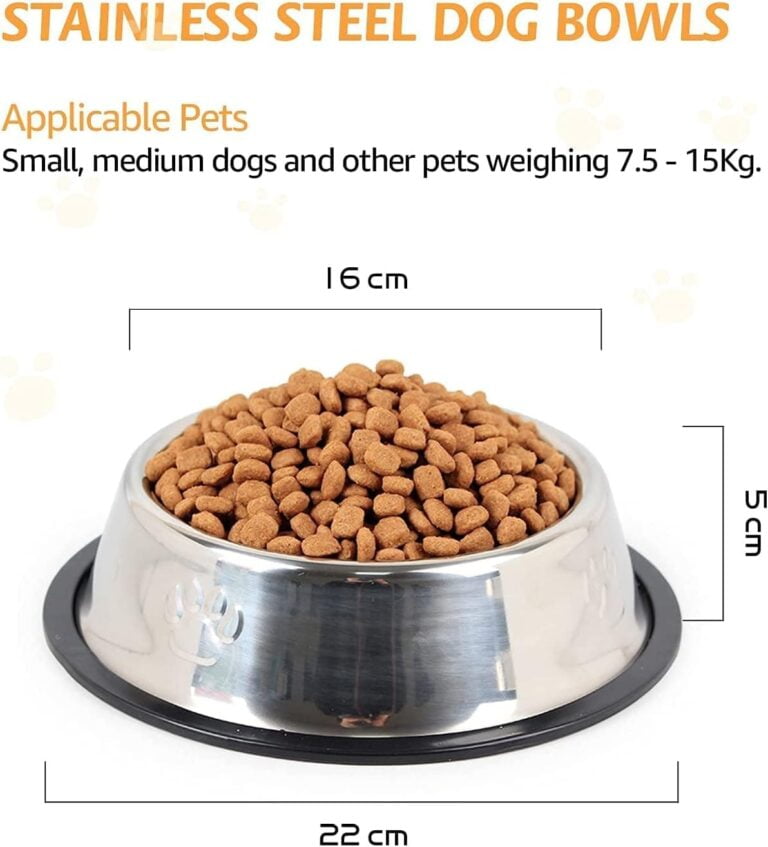 Hotype Comedero para Perro de Acero Inoxidable, Cuenco De Comida para Mascotas, Comedero y Bebedero Perro Antideslizante, para Perro Pequeñas y Medianas, 2 Unidades, 22cm