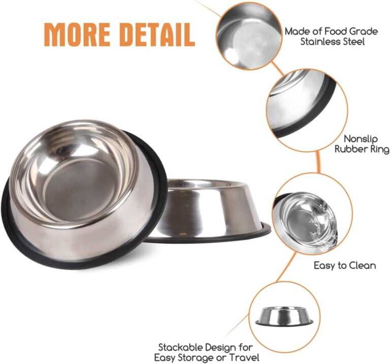 Nobleza - 2 Unidades Cuenco de Acero Inoxidable, Tazón Antideslizante para Mascotas con Base De Goma para Perros Medianos/Grandes 22.5 CM