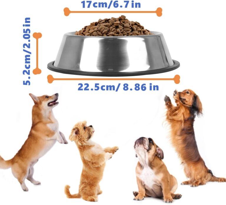 Nobleza - 2 Unidades Cuenco de Acero Inoxidable, Tazón Antideslizante para Mascotas con Base De Goma para Perros Medianos/Grandes 22.5 CM