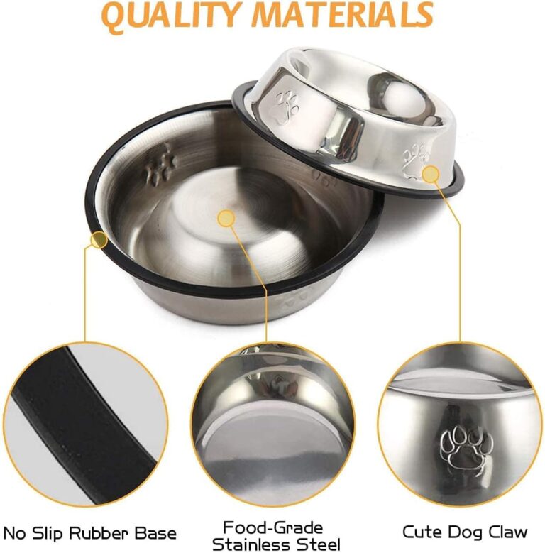 Hotype Comedero para Perro de Acero Inoxidable, Cuenco De Comida para Mascotas, Comedero y Bebedero Perro Antideslizante, para Perro Pequeñas y Medianas, 2 Unidades, 22cm