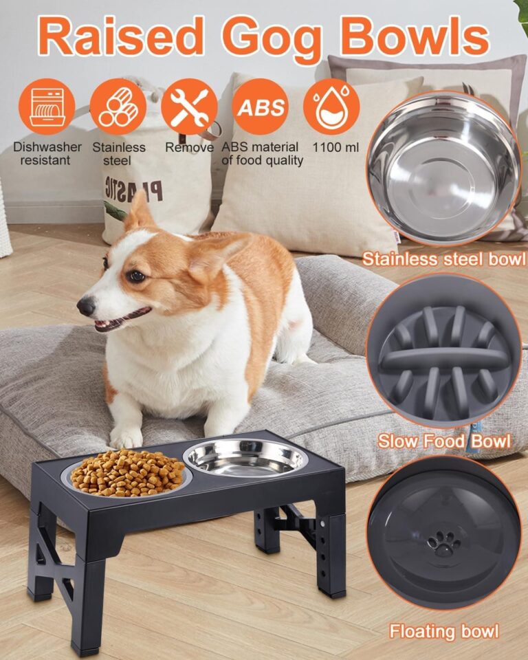 TIDEVAN Comedero Perro Elevado Comedero Alto para Perro Comedero para Perros con 3 Cuencos Comedero y Bebedero Perro 4 Altura Ajustable Recipiente Extraíble para Perros Mediano y Grande, Negro