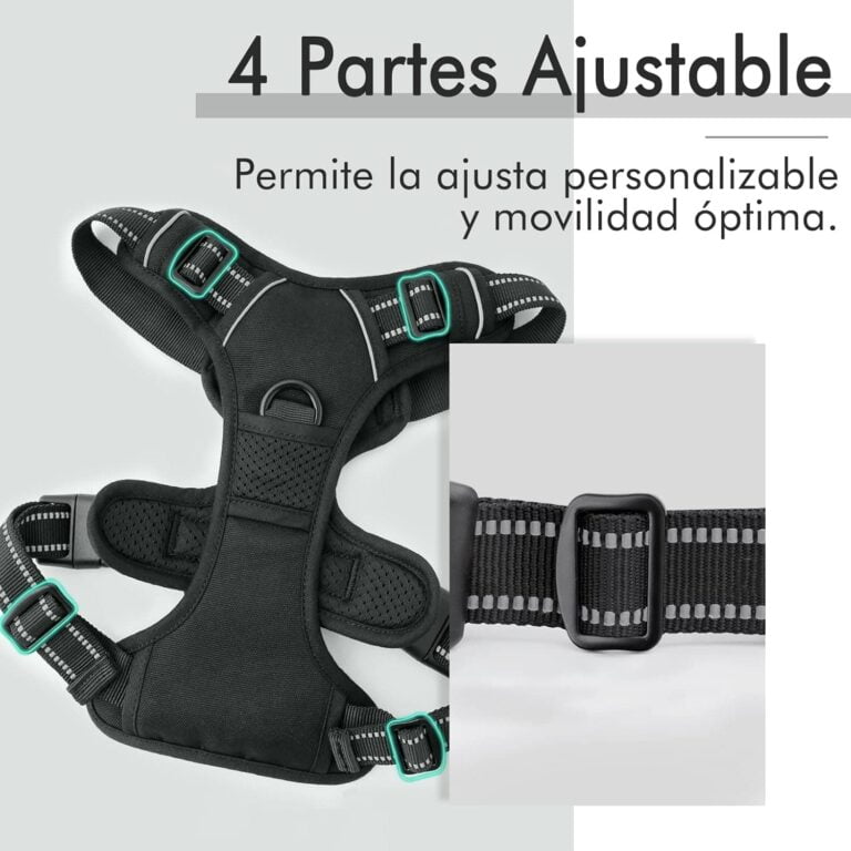 rabbitgoo Arnes Perro Grande Mediano Pequeño Arnés Pecho Antitirones Perros Coche con Lineas Reflecantes Cómodo Transpirable Chaleco Acolchado Ajustable para Adiesreamiento Correr Negro Tamaño Grande