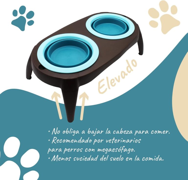 EL ÁTICO PETS Comedero Perro Elevado con Bebedero Antisalpicaduras Perro. Comedero Perro Antivoracidad Desmontable