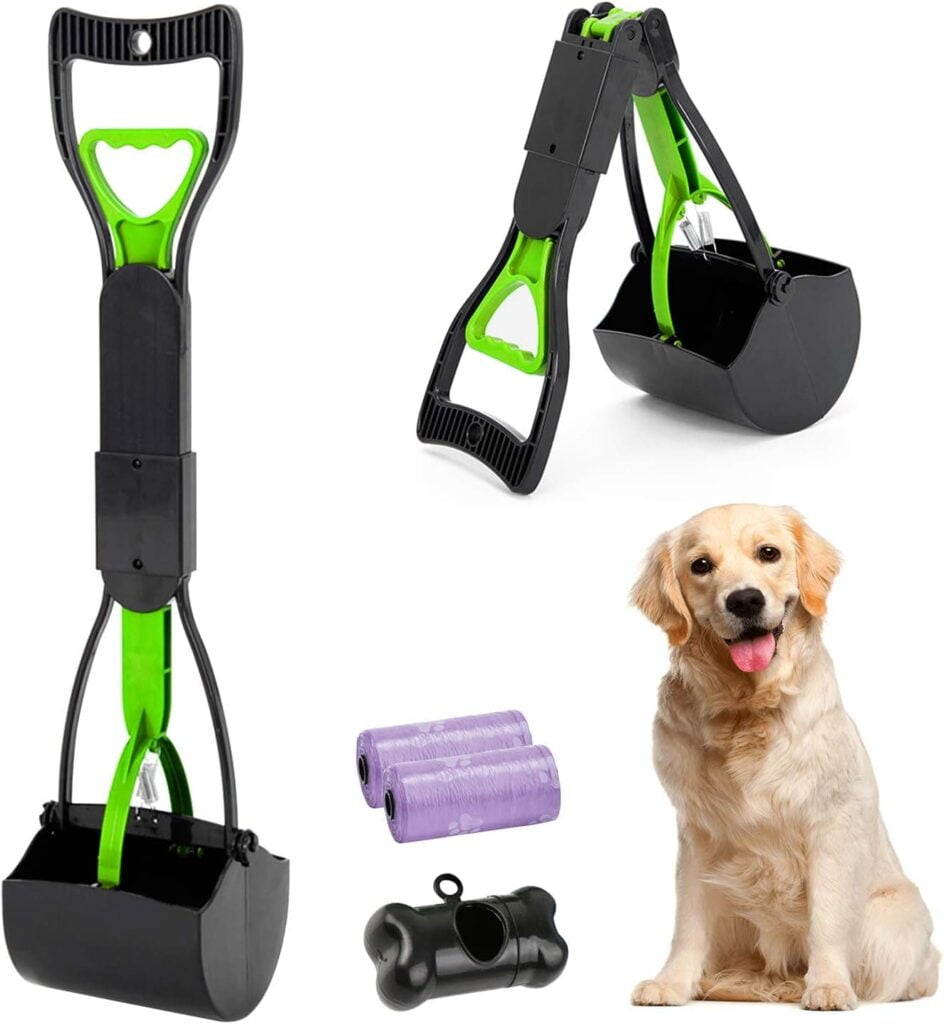 Recogedor de Dientes de Mango Largo para Mascotas, Plegable, 60,96 cm, portátil, sólido dentado, para Limpieza de Arenas, Utensilios de Limpieza para Gatos y Perros al Aire Libre/Interior (Verde)