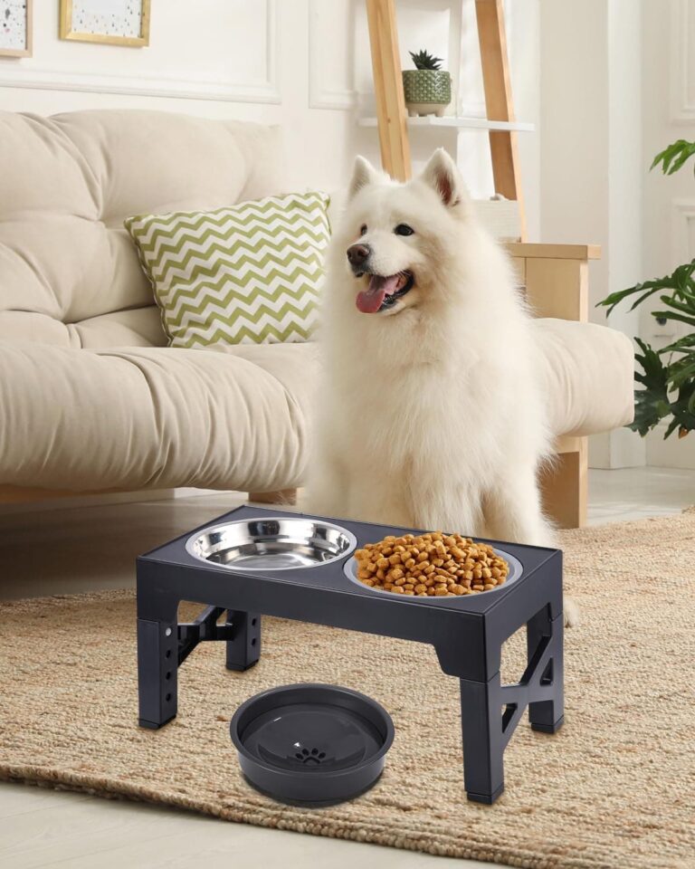 TIDEVAN Comedero Perro Elevado Comedero Alto para Perro Comedero para Perros con 3 Cuencos Comedero y Bebedero Perro 4 Altura Ajustable Recipiente Extraíble para Perros Mediano y Grande, Negro
