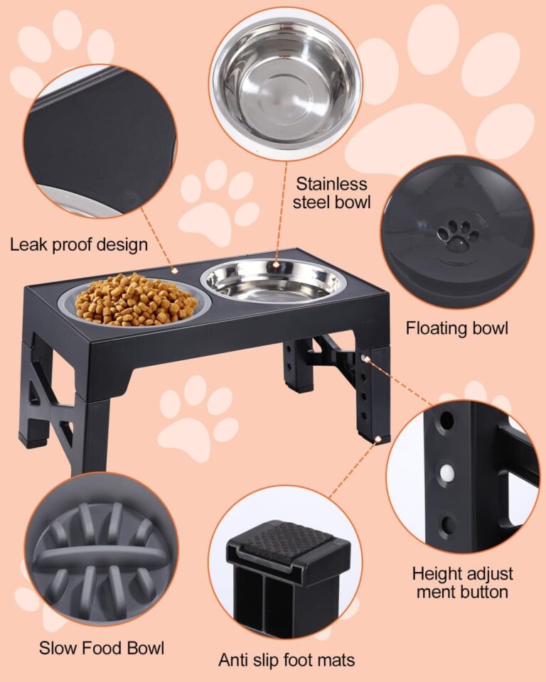 TIDEVAN Comedero Perro Elevado Comedero Alto para Perro Comedero para Perros con 3 Cuencos Comedero y Bebedero Perro 4 Altura Ajustable Recipiente Extraíble para Perros Mediano y Grande, Negro