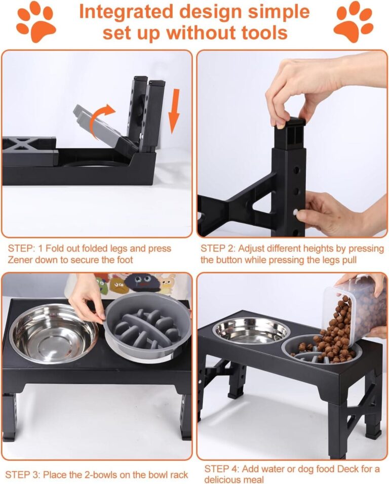 TIDEVAN Comedero Perro Elevado Comedero Alto para Perro Comedero para Perros con 3 Cuencos Comedero y Bebedero Perro 4 Altura Ajustable Recipiente Extraíble para Perros Mediano y Grande, Negro