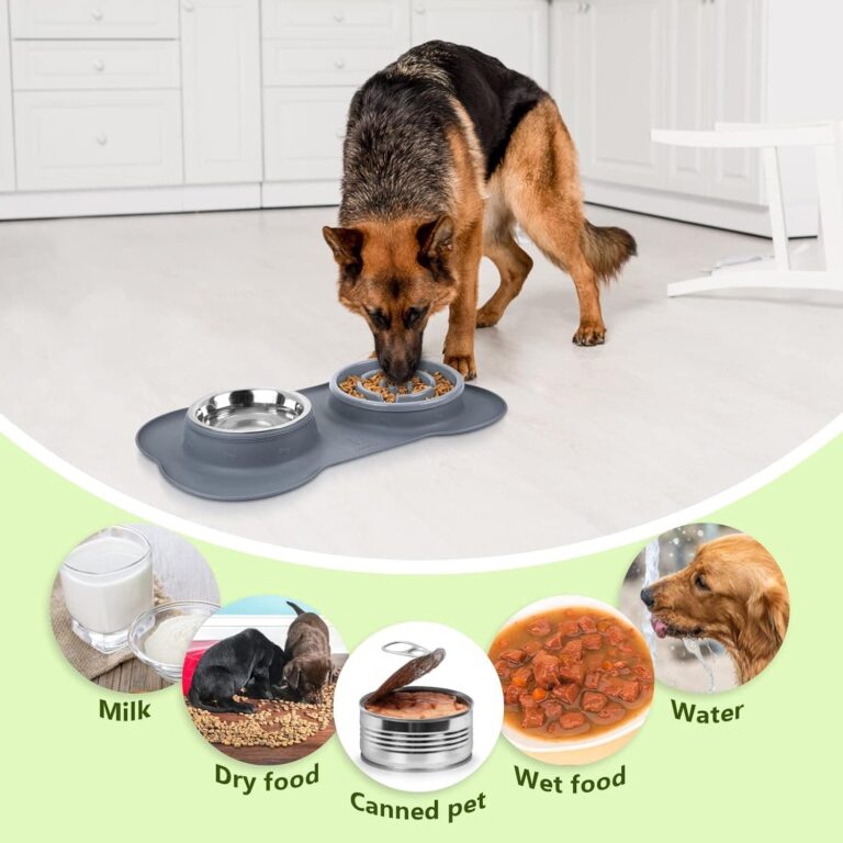 Pecute Comedero Perro Antivoracidad,Cuencos Lento para Perros Bol para Gatos Tazón Double para Mascotas Comer Lentamente 3-en-1 de Silicona e Acero Inoxidable y una Base de Silicona Antideslizante