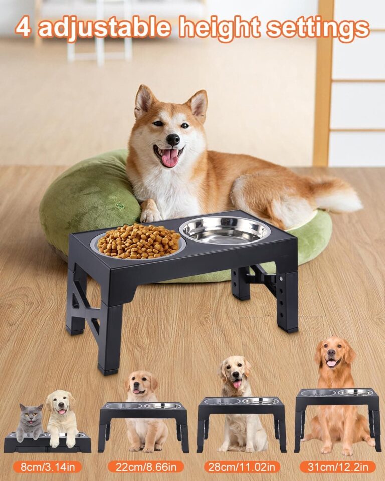 TIDEVAN Comedero Perro Elevado Comedero Alto para Perro Comedero para Perros con 3 Cuencos Comedero y Bebedero Perro 4 Altura Ajustable Recipiente Extraíble para Perros Mediano y Grande, Negro
