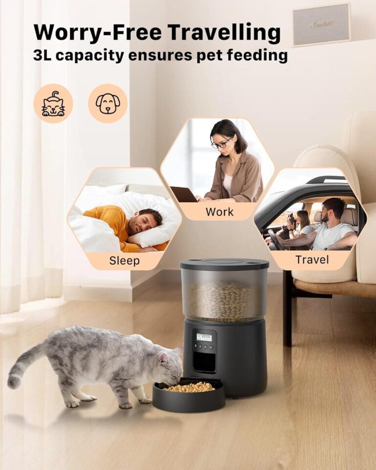 Comedero Gato Automatico - Dispensador Comida con Temporizador Programable - 1-6 Comidas al DíA - Comedero con Presione la Tapa y FuncióN de GrabacióN de 10s - 3L