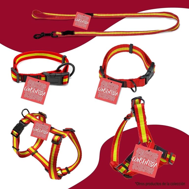 Collar para Perros Pequeños T1 - 20 - 35 x 1 cm - Fabricado en Nylon - Diseño Bandera de España - Talla S - Muy Resistente y Confortable - Accesorios para Perros - Consentida