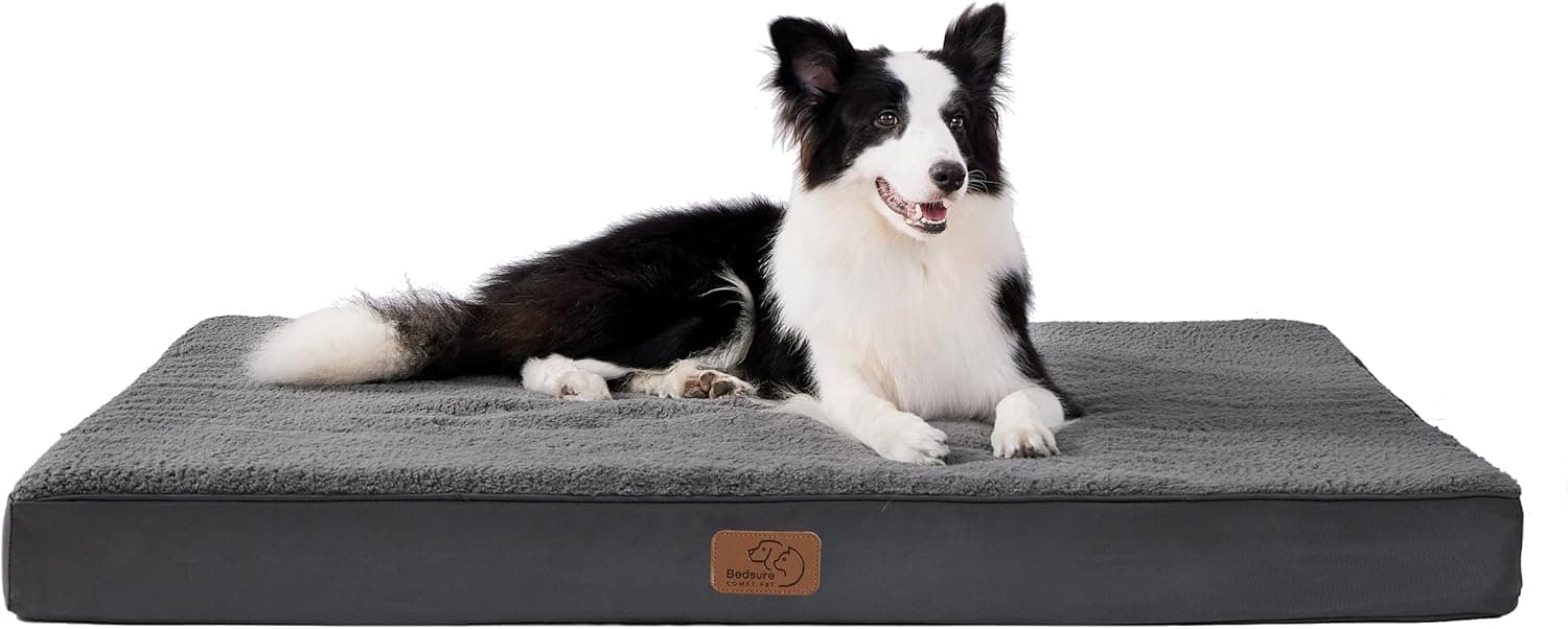 Bedsure Cama Perro Extra Grande Ortopédica - Colchón Perro Lavable XL, Desenfundable con Espuma De Caja De Huevos, 112x81x7.6 cm, Gris Oscuro