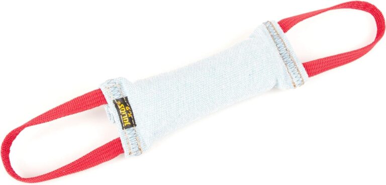 Julius-K9, Mordedor del algodón/nylon para perros, 25 x 5,5 cm, interior cosido, 2 manijas