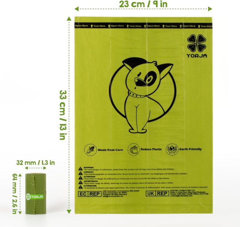 YORJA Bolsas para Excrementos de Perro,24 Rollos/360 Unidades,Extra grueso,fuerte y a Prueba de Fugas Biodegradable Bolsas para Caca de Perro
