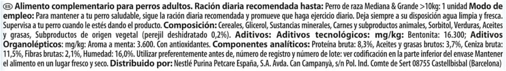 Purina Friskies Dental Fresh, Snack Dental, mal aliento para perro mediano y grande, 6 bolsas de 180g