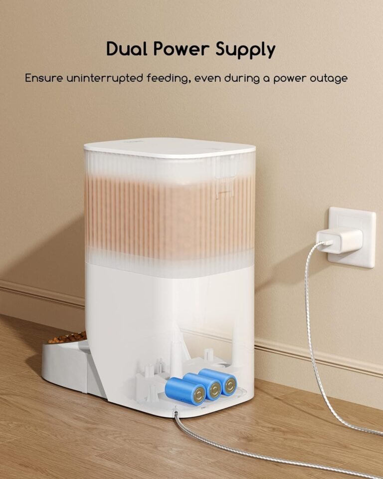 Faroro 4L Comedero Gato Automatico, Dispensador Comida Perros y Gatos con Grabación de Voz 30s, Tazón para Gatos de Acero Inoxidable y Temporizador, Programable de 1 a 6 Comidas, Blanco