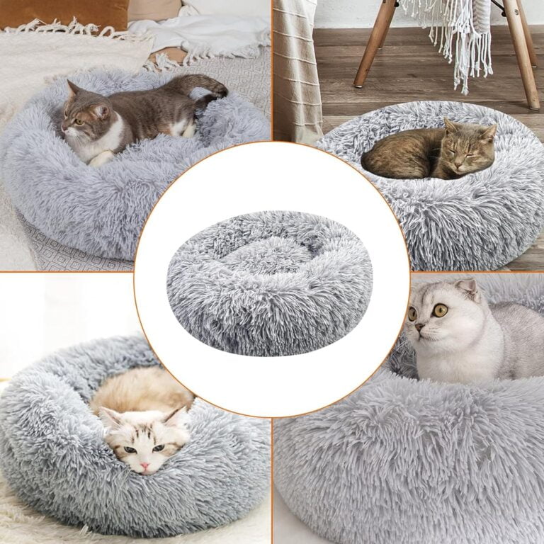 Brevanza Cama Perro CóModo Y CáLida, Felpa Camas para Gatos Invierno, Cojin Redonda Perro Antideslizante, Cojines Suave Lavable, para Gato Y Perros Medianos PequeñOs, (Diameter:50cm, Gris)
