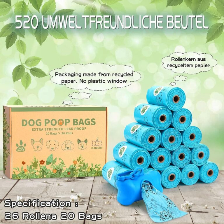 MULEVIP Bolsas Extra Gruesas para Caca de Perro, a Prueba de Fugas, 520 Unidades/26 Rollos, Bolsas para Excrementos, con 1 Dispensador