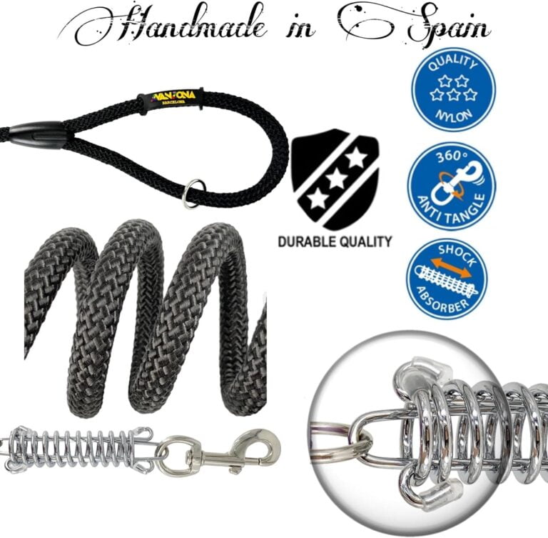 Correa para Perros, Amortiguador, Antitirones, para Perros medianos y Grandes, Fabricada en España. 60cm. Negro