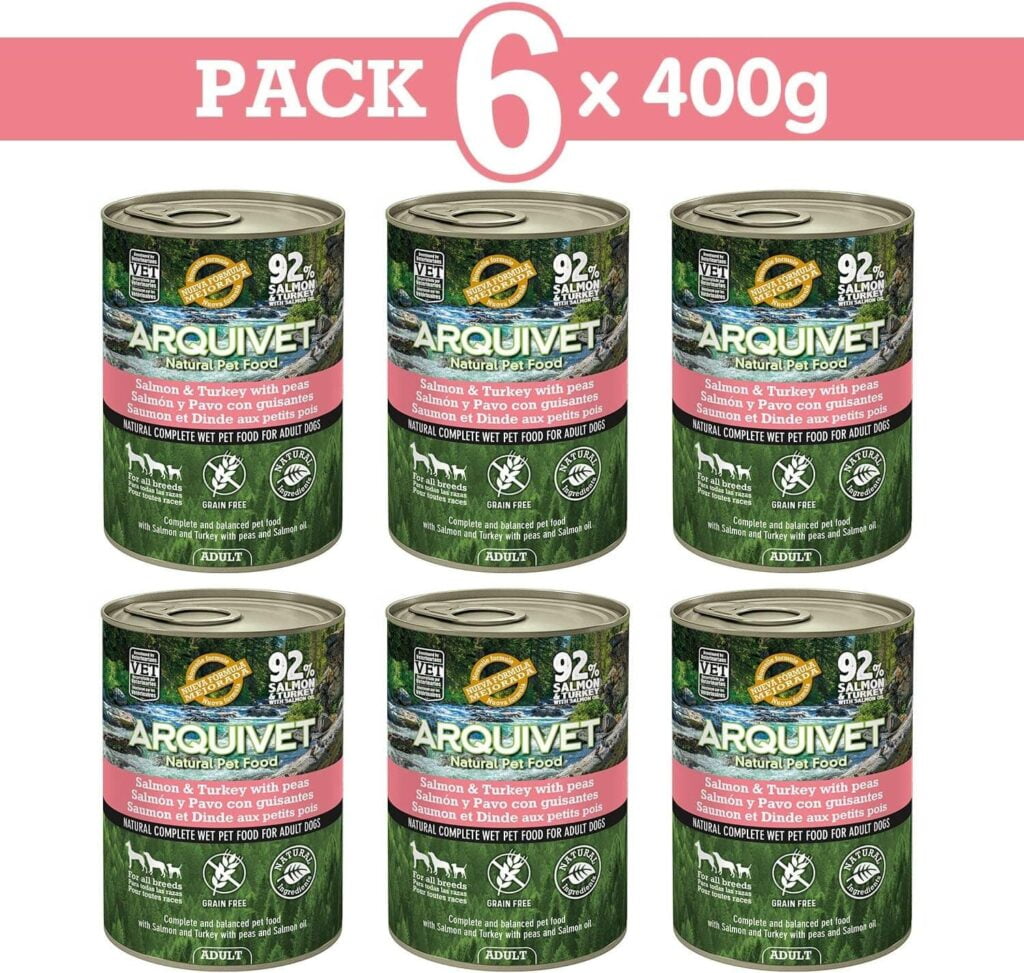 Arquivet Latas de Salmón y Pavo con Guisantes y Aceite de salmón -, 400 g (Paquete de 6)