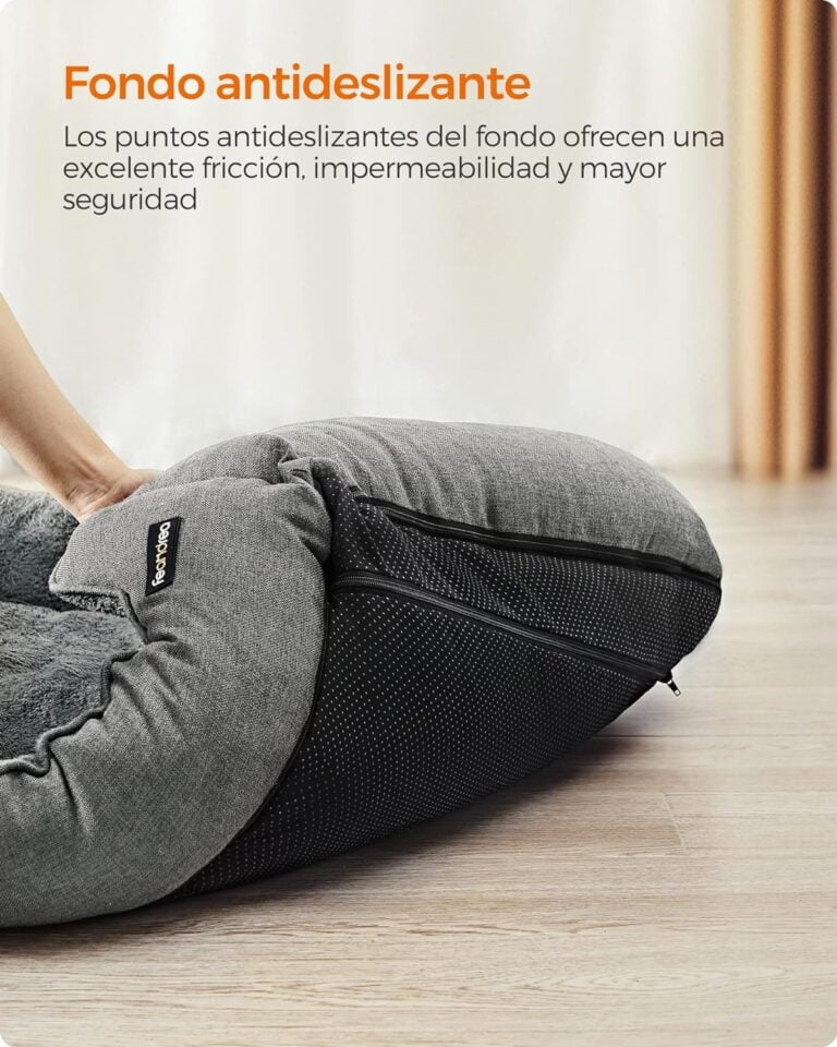 Feandrea Cama para Perros, Sofá de Lino para Mascotas, Bordes Elevados, Fondo Antideslizante, Funda Extraíble para Lavado, Tamaño M para Perros Pequeños, 70 x 55 x 21 cm, Gris Claro PGW10GG