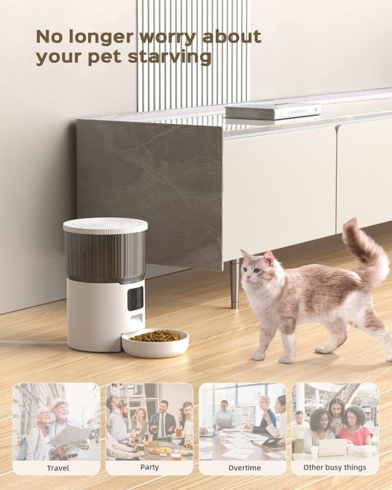 UIOOQ Comedero Gato Automatico WiFi, 4L Dispensador Comida para Perro/Gato con Grabación 10s,Programa Personalizado de Alimentación Automática,10Comidas Diarias,Tapa de Cierre Giratoria,Blanco