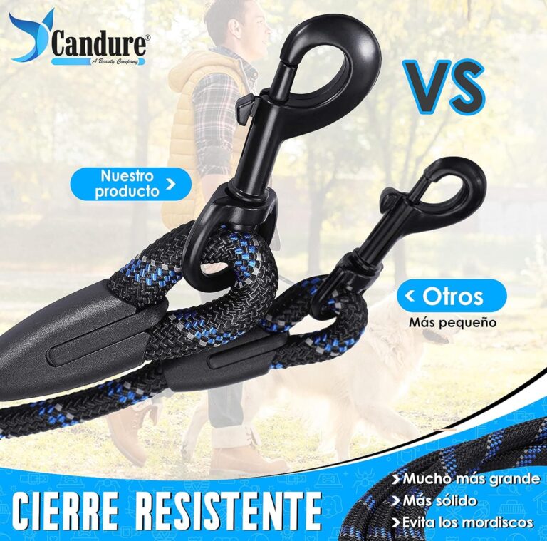 Candure Correa Perro con Mango Acolchado Suave y Nylon Sólido/Larga Reflectante Cuerda 5 ft Correas Perros Grande, Medianos y Pequeño - Adecuado para Adiestramiento,Correr y Senderismo (Negro)