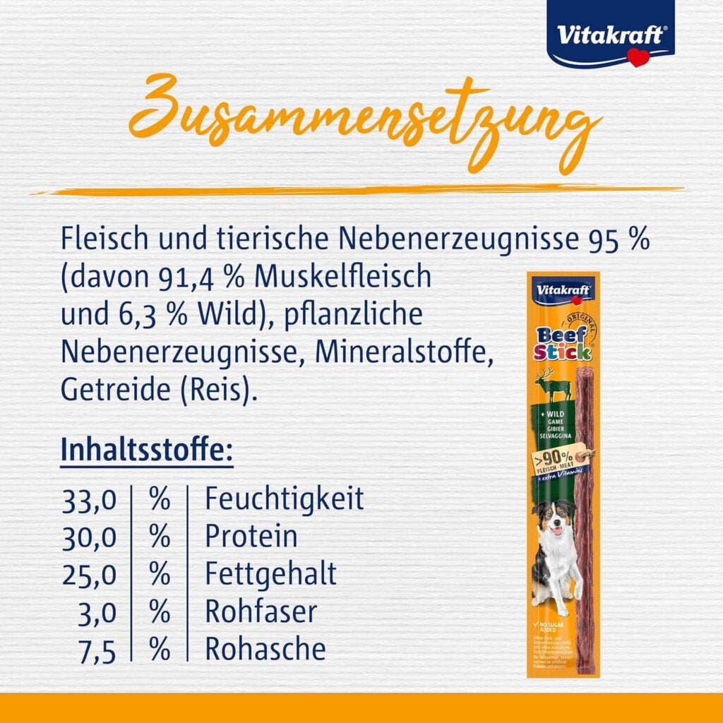 Vitakraft - Beef Stick Caza, Snack para Perros de Carne de Ternera - 12 g