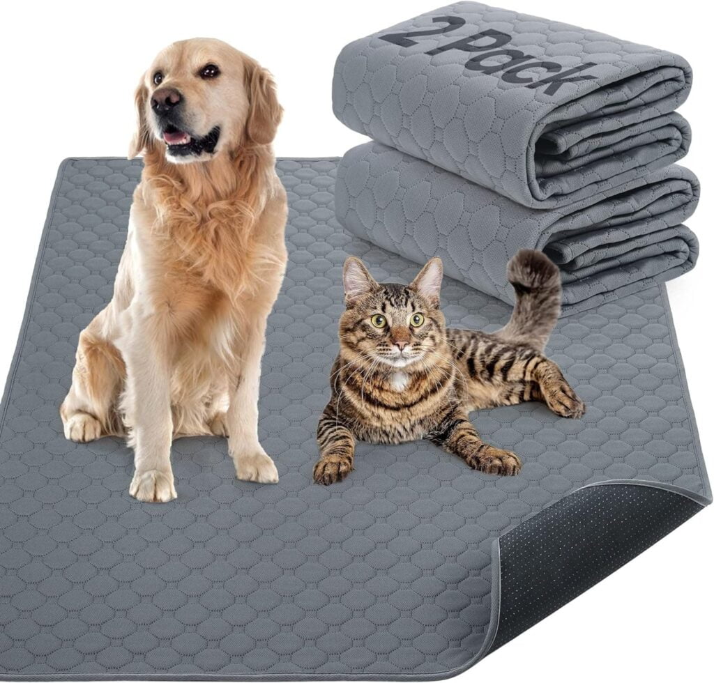 Almohadillas de entrenamiento reutilizables para perros, paquete de 2 almohadillas de entrenamiento lavables para cachorros, súper absorbentes, impermeables, coche, viajes (120x90 cm)