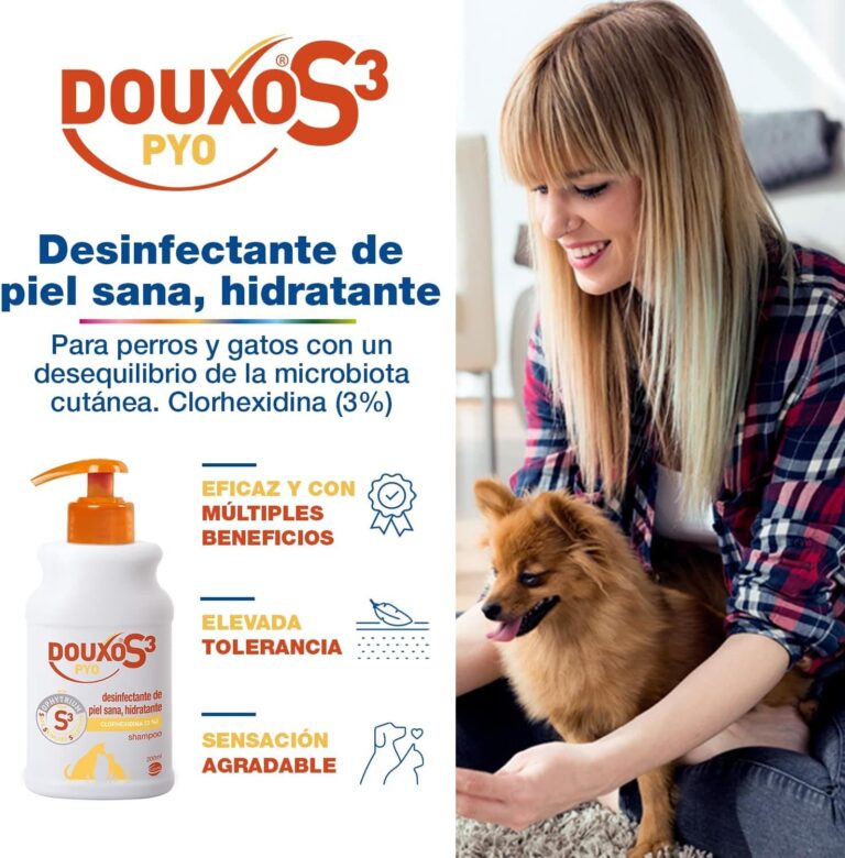 DOUXO S3 Pyo Champú para Perros y Gatos - Higiene - Desinfectante de Piel Sana - Hidratante - Fragancia hipoalergénica - 200ml