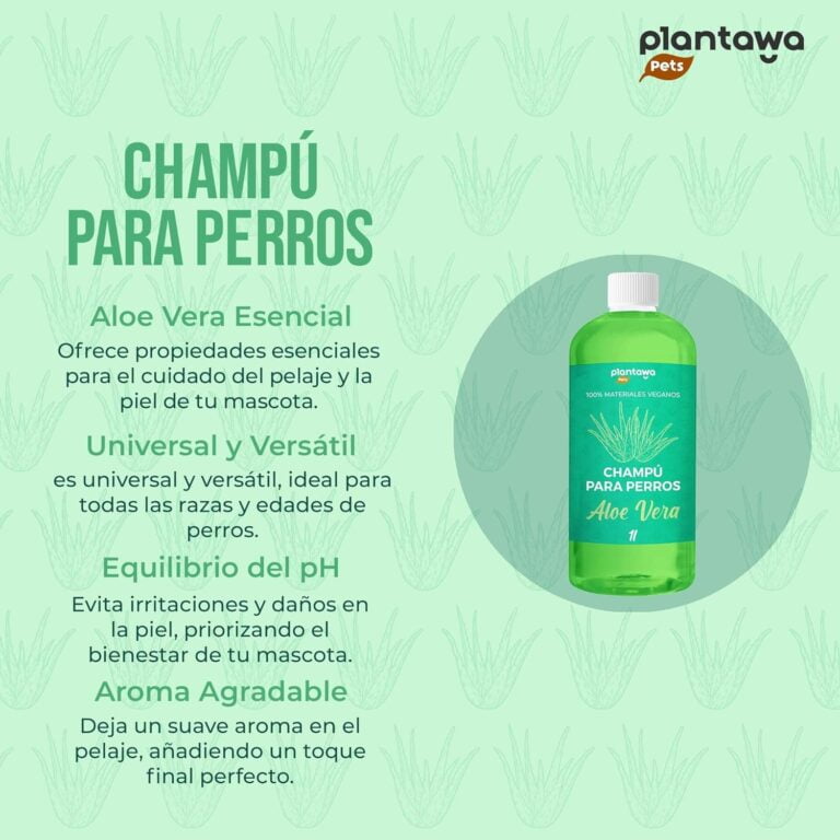 PLANTAWA Champú para Perros Aloe Vera 1L | Champu Perro para Pieles Sensibles y Dermatitis | Acción Anti Irritaciones Sin alérgenos, Sin parabenos, 100% Vegano con Extractos Naturales