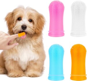 4 Piezas Cepillo de Dientes para Perros, Cepillo Dientes para Mascotas, Silicona Dog Toothbrush, Reutilizable Utilizando Cajas Almacenamiento, Cuidado Dental para Perros, Gatos y Cachorros (4 Colores)