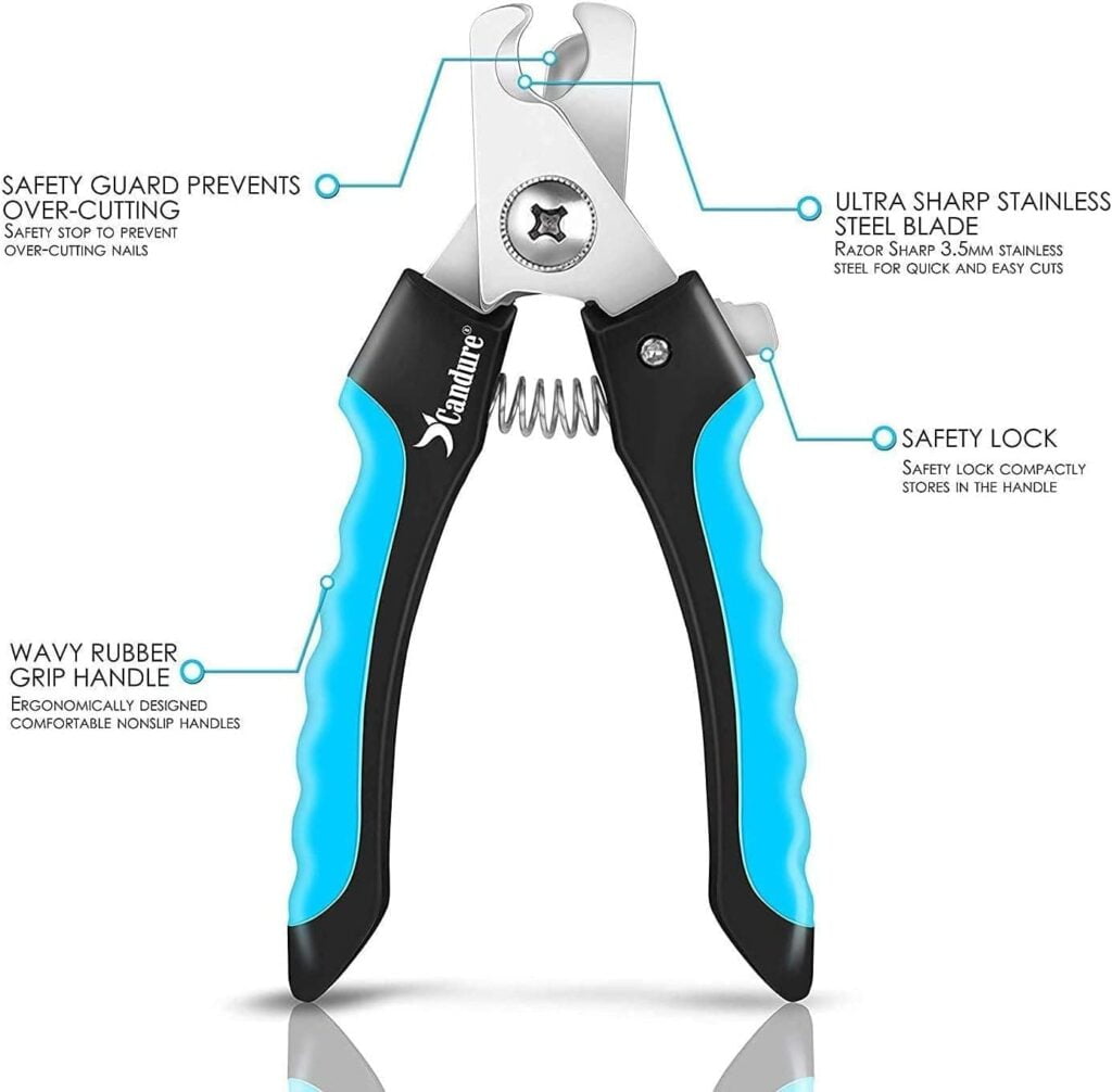 Candure Cortauñas para Perro y Gato con Mascota Protector de Seguridad - Acero Inoxidable Alicates Uñas Profesionales para Mascotas Perros, Gatos, Conejas y Veterinaria Utilizar 6" Pulgadas