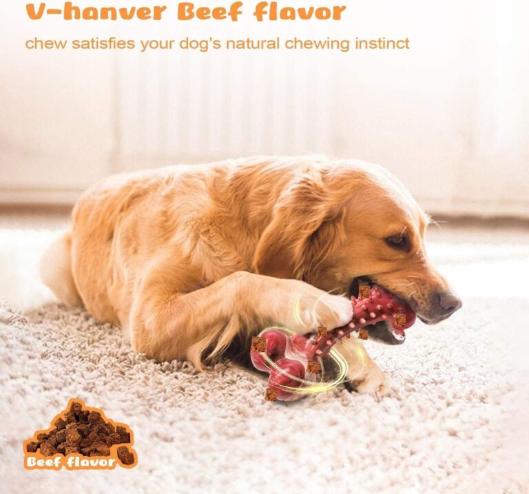 V-HANVER Juguete para Perro, Hueso de Mascar Cepillo de Dientes, Resistente a la Mordedura Palo de Limpieza de Dientes de Goma para Perros Medianos y Grandes, Sabor de Carne