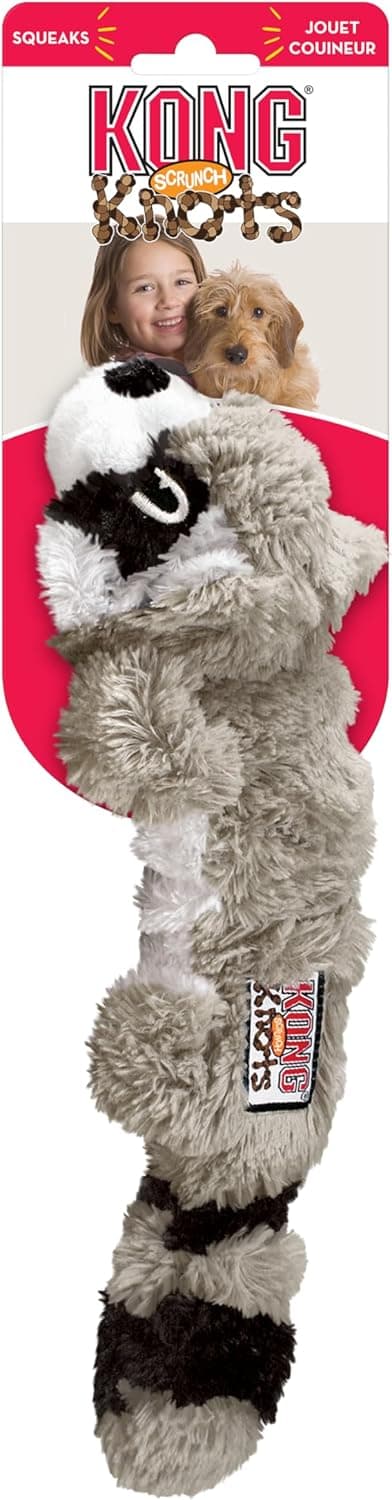KONG - Scrunch Knots Raccoon - Juguete con cuerdas internas antirrotura - Para Perros de Raza Pequeña/Mediana