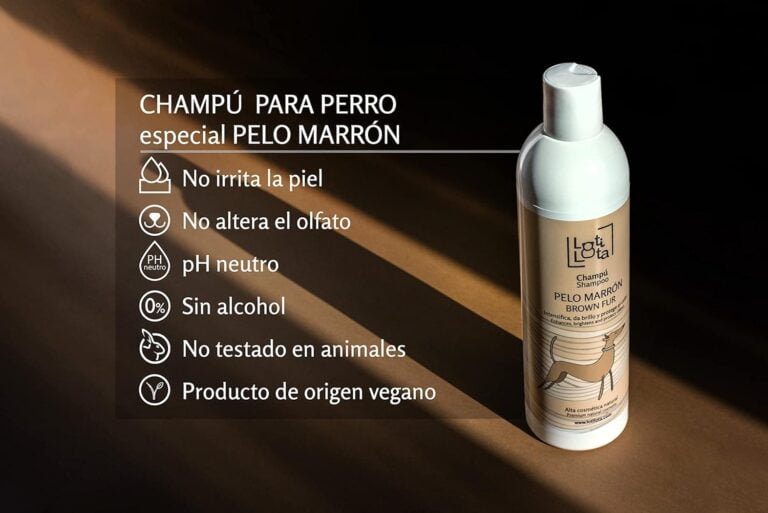 LOTI LOTA Champú Perros Pelo Marron 500 ml - Intensificador del Color - Brillo y Limpieza de Manera Natural - pH Neutro - Apto Uso frecuente