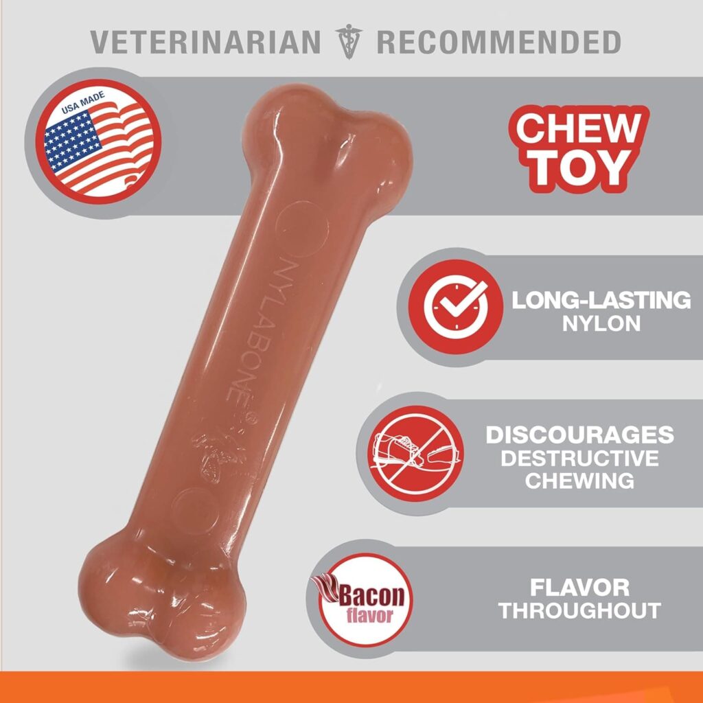 Nylabone Juguete masticable en Forma de Hueso para la higiene Dental de Perros con mordida agresiva, Hueso con Textura, sabores a beicon y Pollo, para Perros Adultos de hasta 16 kilos 380 g