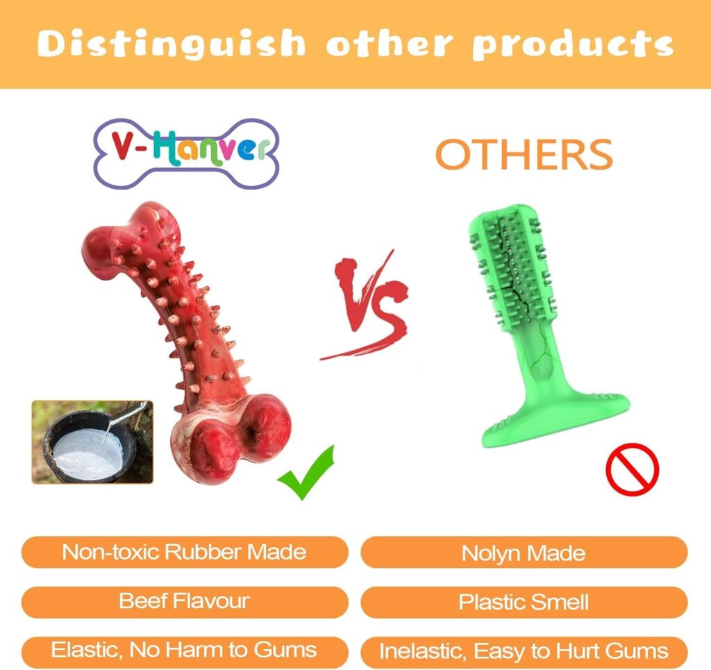 V-HANVER Juguete para Perro, Hueso de Mascar Cepillo de Dientes, Resistente a la Mordedura Palo de Limpieza de Dientes de Goma para Perros Medianos y Grandes, Sabor de Carne