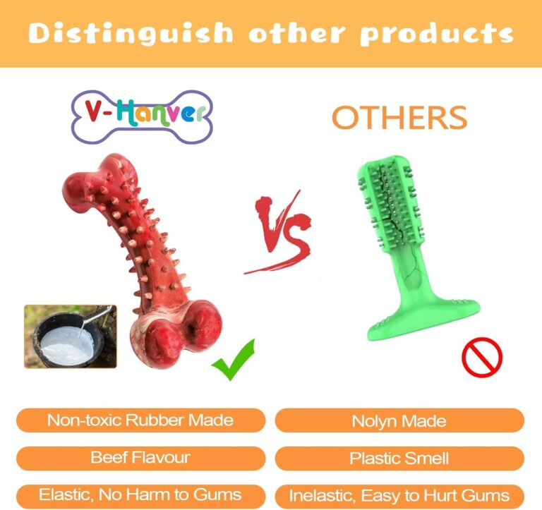 V-HANVER Juguete para Perro, Hueso de Mascar Cepillo de Dientes, Resistente a la Mordedura Palo de Limpieza de Dientes de Goma para Perros Medianos y Grandes, Sabor de Carne