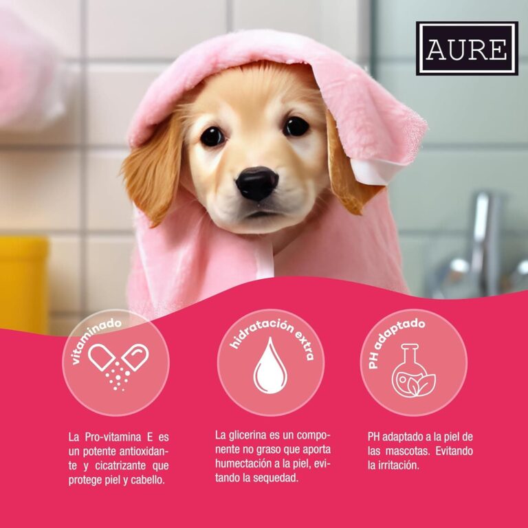 Champú Para Perros Cachorros - Aporta Brillo y Suavidad - 1 L - Champú para Mascotas Fácil y Sencillo de Aplicar - Favorece el Crecimiento y Vitalidad del Pelo - Aure