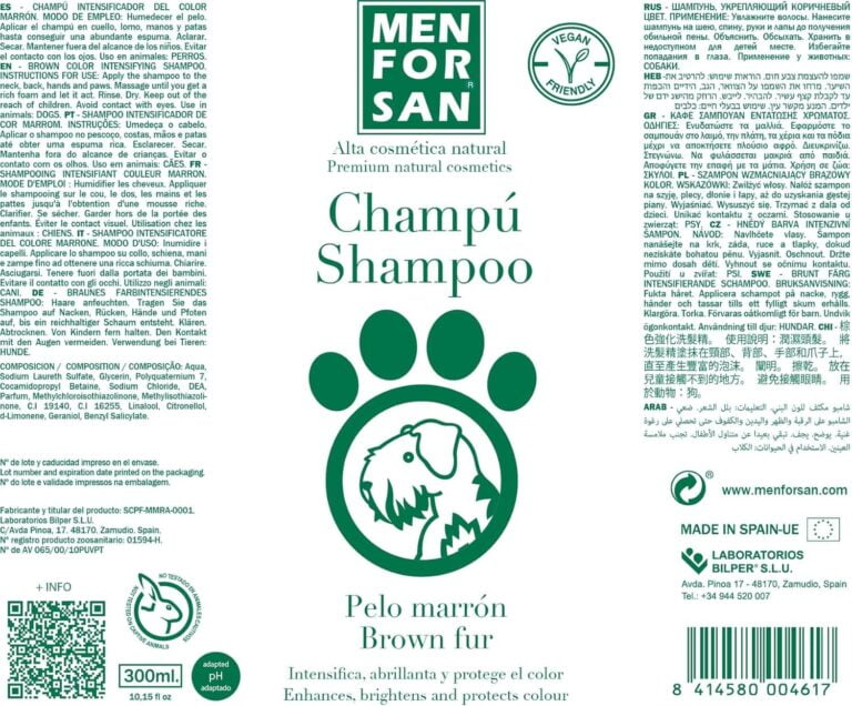 MENFORSAN Champú Pelo Negro para Perros | Intensificador del color | Aporta Brillo | Elimina Tonos Anaranjados | Hidratación Profunda | 300 ml