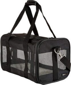 Amazon Basics Bolsa transportadora para mascotas Gato, Perro AMZSC-002 con lados blandos, M, 42 x 24 x 25 cm (L x An x Al), Negro