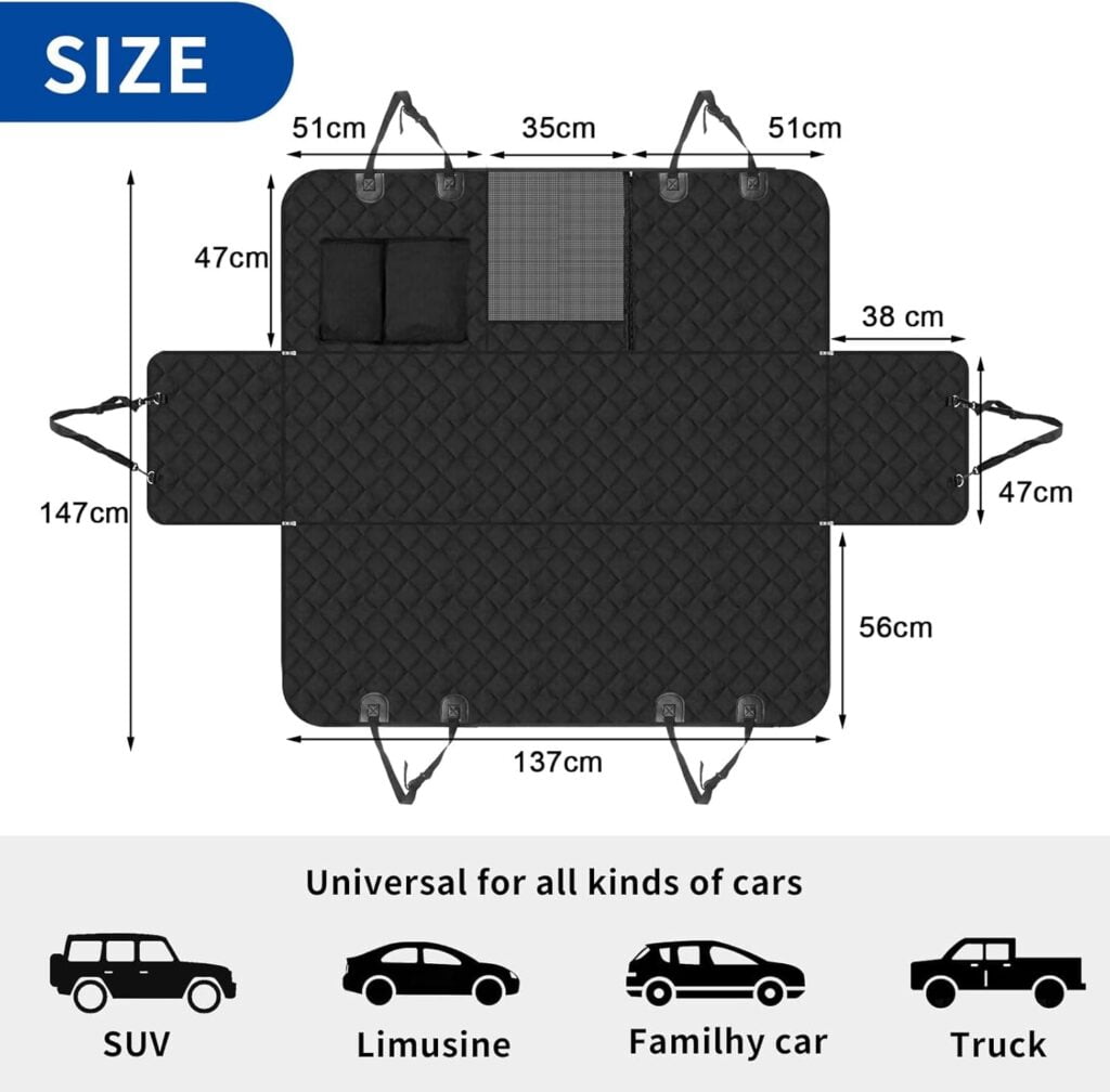 4 en 1 Funda Coche Perros Asiento Trasero, Cubre Asientos con Ventana Protector Lateral, Impermeable Antideslizante, SUV, Camiones (137 x 147 cm)