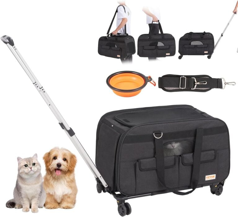 VEVOR Transportín para Mascotas con Ruedas Carga de 15,8kg Maleta para Gatos 65x36x36 cm Transportador para Mascotas con Asa Telescópica Correa para Hombro Cremallera con Autocierre para Perros, Negro