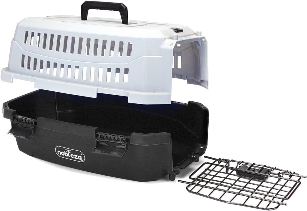 Nobleza Transportin Gato Perro Pequeño,Transporte Portátil y Transpirable para Mascotas,Transporte de Plástico para Perros,58 * 38.7 * 33CM,Negro & Gris