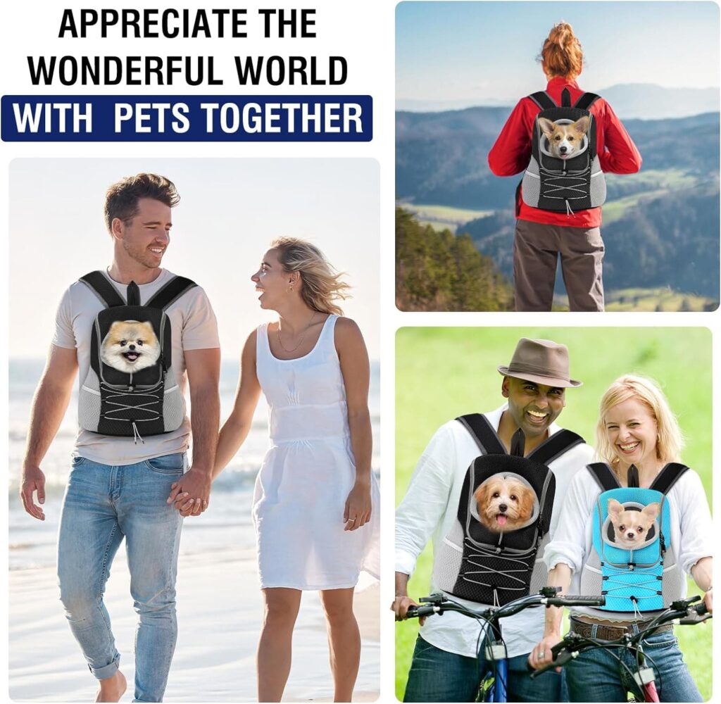 Pawaboo Mochila del Perros, Bolsa de Viaje para Mascotas con Abertura con Cordón Retráctil, Mochila Portadora de Mascotas Transpirable para Gatos Perros Pequeños Medianos, M, Negro