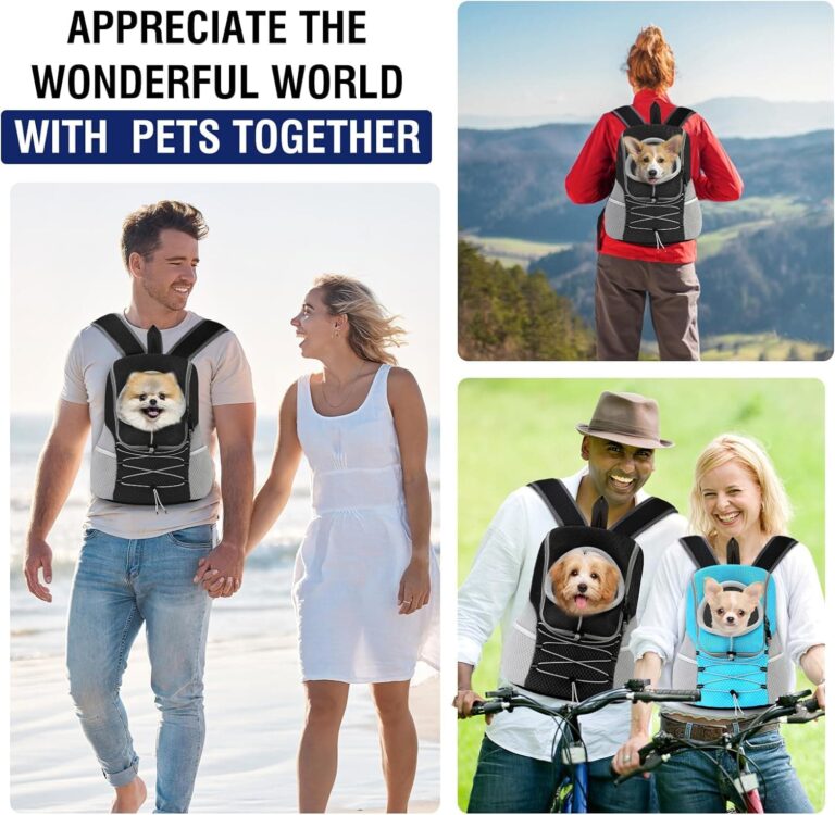 Pawaboo Mochila del Perros, Bolsa de Viaje para Mascotas con Abertura con Cordón Retráctil, Mochila Portadora de Mascotas Transpirable para Gatos Perros Pequeños Medianos, M, Negro