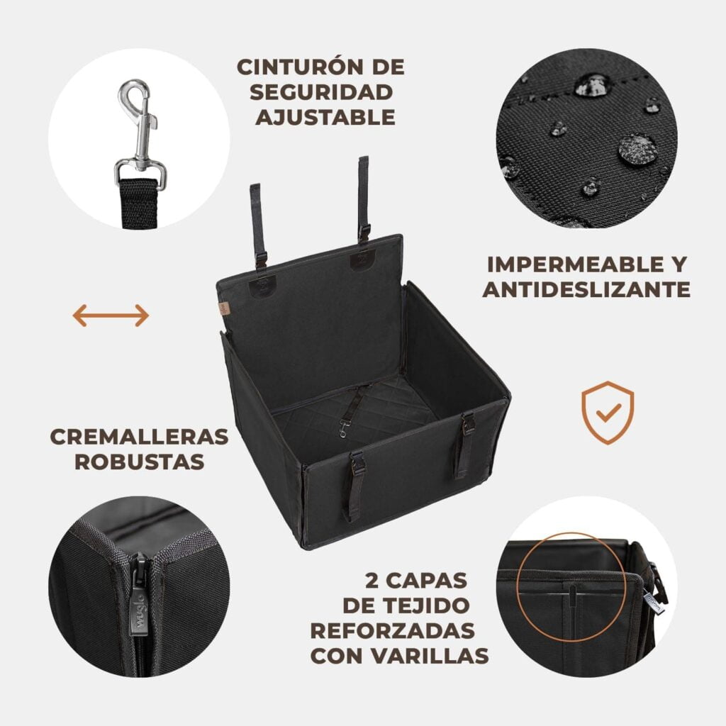 Asiento de Coche para Perro Extra Estable – Asiento Reforzado para Perros de tamaño Mediano con 4 Correas de sujeción, Robusto e Impermeable Asiento de Coche para Mascotas para Asiento Posterior